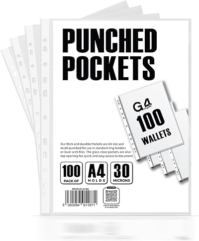 G4GADGET A4 Plastic Pockets with Reinforced Spine 30 Micron Pack of 100