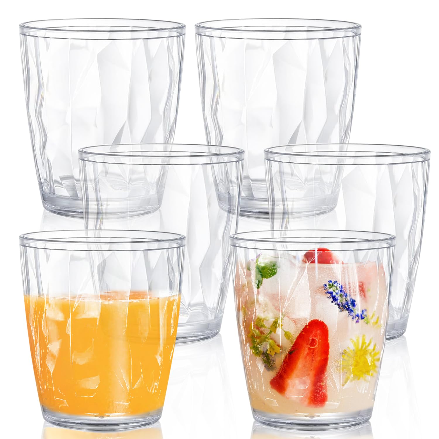 LOSYHU 6 Pack 300ml Plastic Tumblers 10.5oz Reusable Plastic Drinking Tumblers Unbreakable Drinking Glasses Clear Drinking Water Cups for Picnic Party Campin