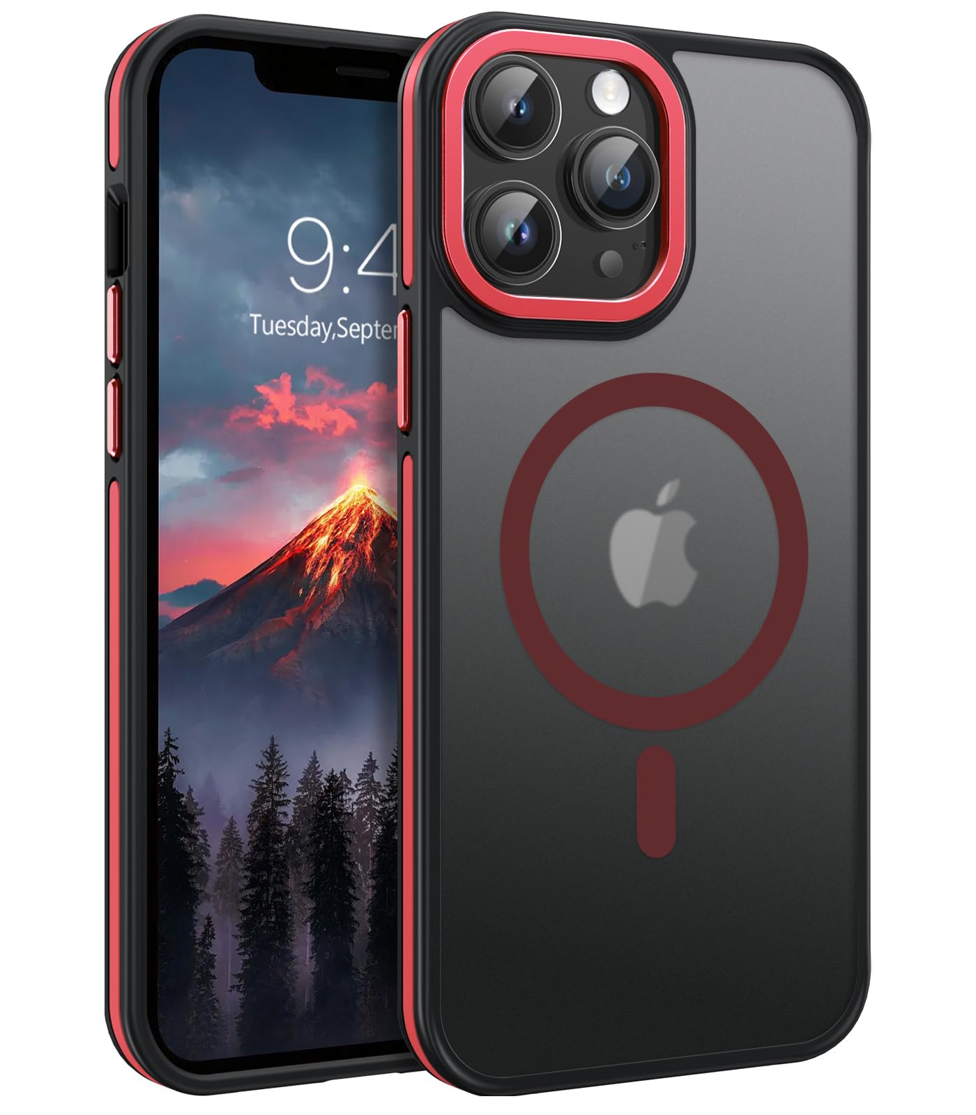 Photo 1 of BENTOBEN Magnetic for iPhone 12 Pro Max Case Compatible with Magsafe, Translucent Matte Shockproof Anti-Fingerprint Anti-Scratch Protective Cover Phone Case for iPhone 12 Pro Max 6.7 inch, Red