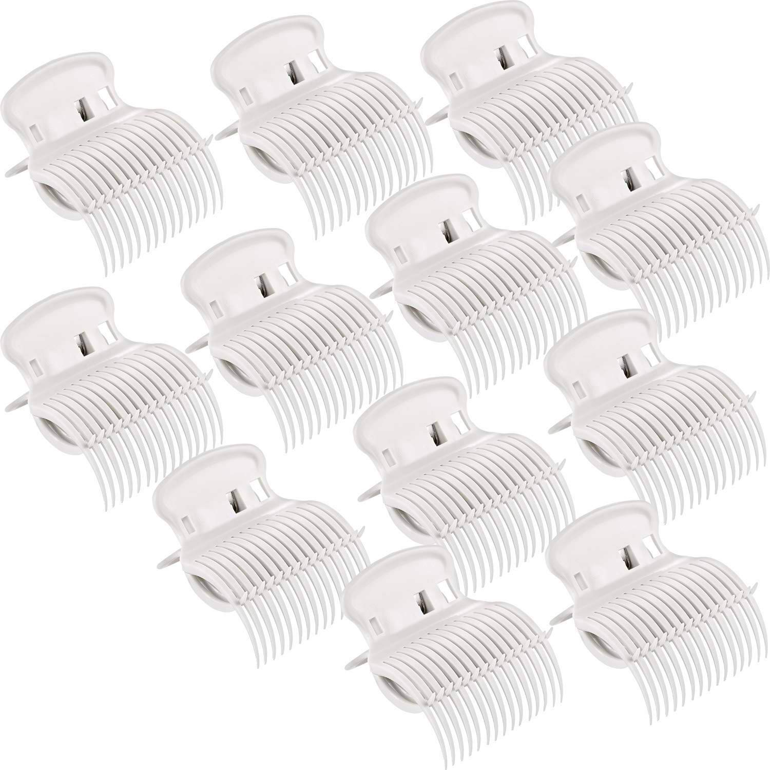 POFET 12pcs Hot Roller Clips Hair Curler Claw Clips Replacement Roller Clips For Women Girls Hair Section Styling - White