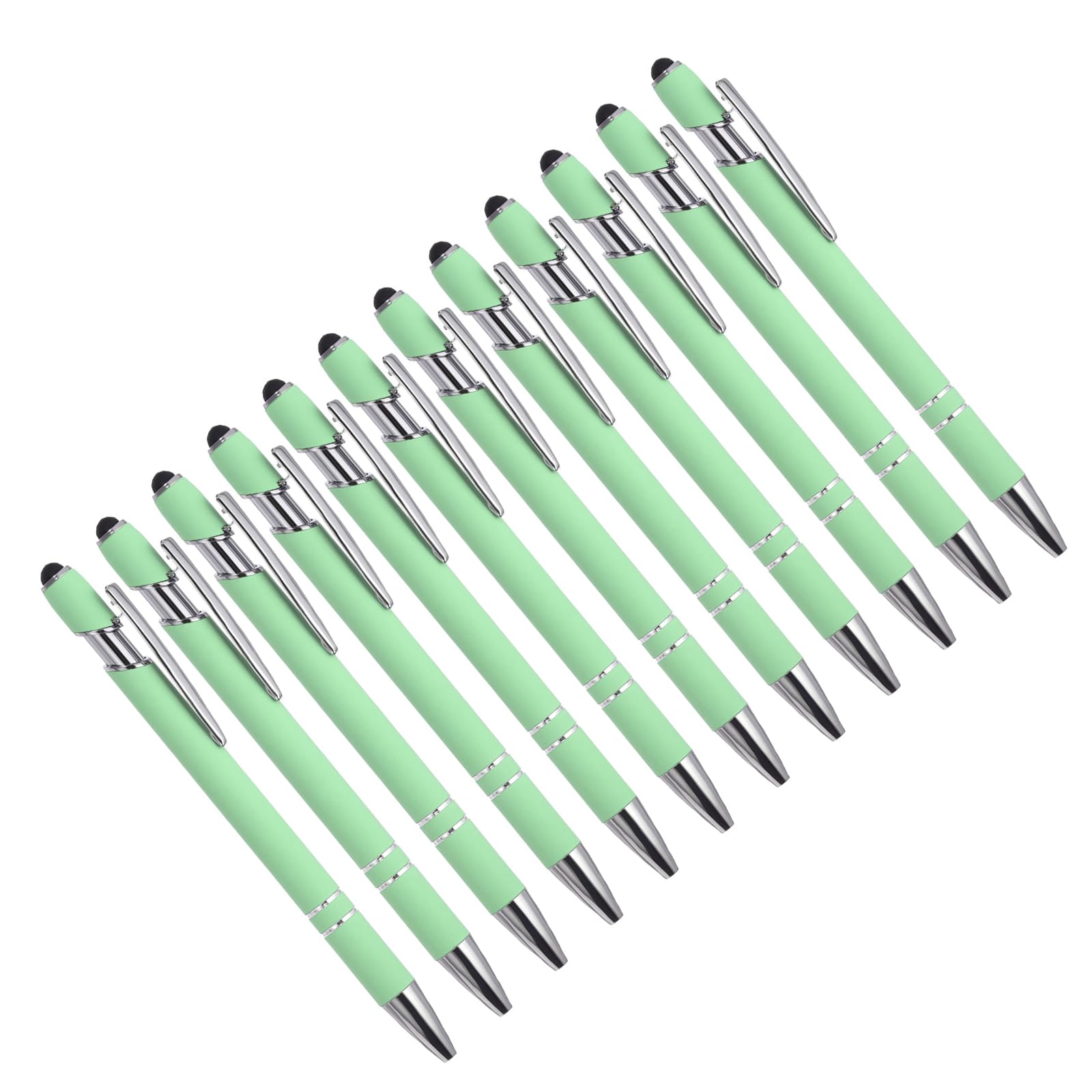 YOKIVE 12 Pcs Ballpoint Pen with Stylus Tip, 2 in 1 Black Ink Metal Stylus Pen 1.0mm Medium Point Style 1, Great for Touch Screens, Office, Studios (Green)