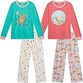Eddie Bauer Girls' Pajama Set - 4 Piece Matching Fleece Graphic Pajama Tops and Pajama Pants for Girls (Sizes: 5-14)
