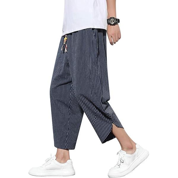 Seidarise Men's Japanese Kimono Traditonal Beach Pants Linen Capri
