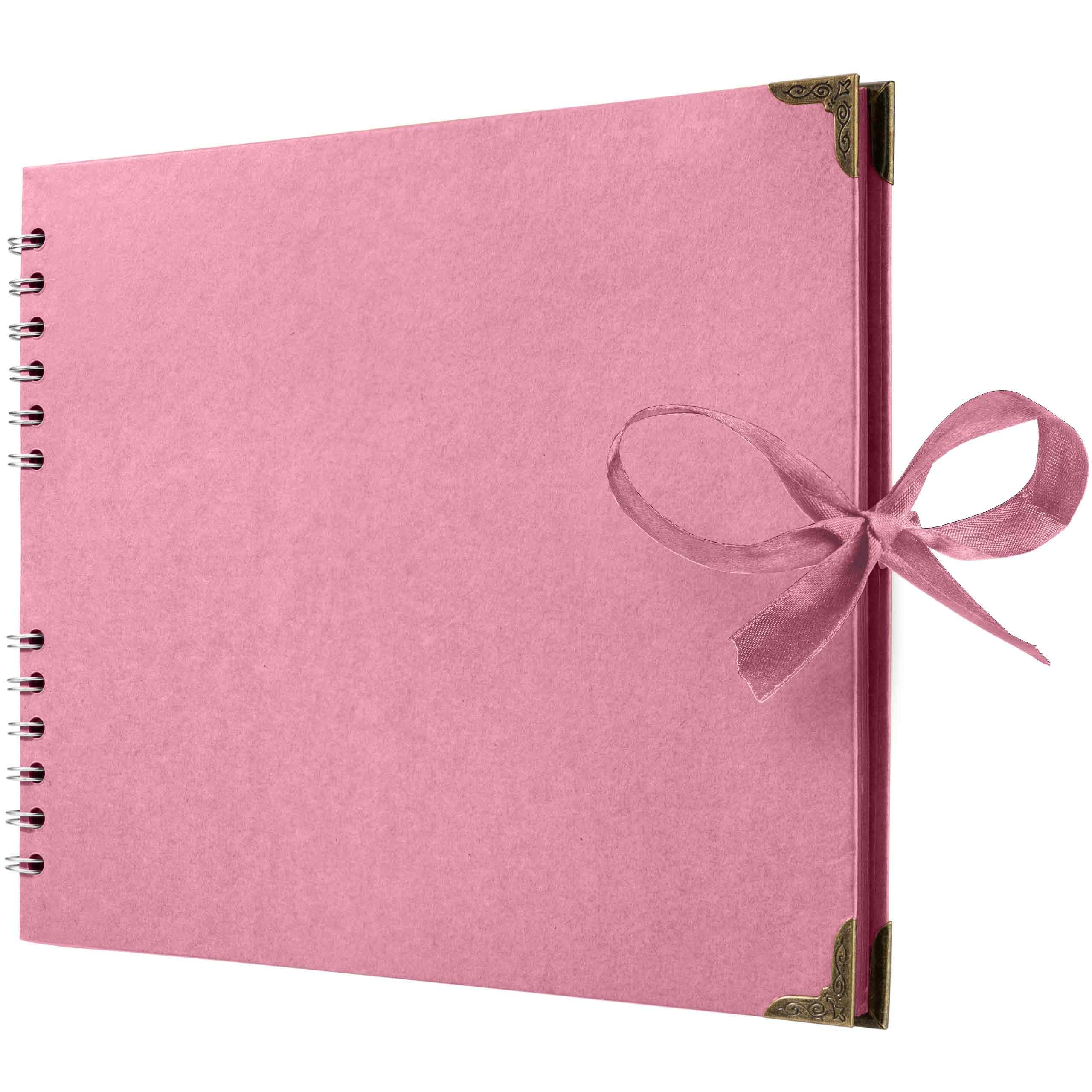 Bstorify Square Scrapbook Photo Albums 50 Pages (28 x 22 Cm) Pink Thick Paper, Hardcover, Ribbon Closure - Ideal for Your Scrapbooking Albums, Art & Craft Projects (Pink, 28 x 22 Cm)
