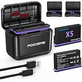 POEOSAS 360 x5 Batteries 2-Pack with LED Fast Charger for Insta360 X5 | 2850mAh replacement x5 batteries, LED fast dual charger, fully compatible with Insta360 X5 camera, with 2 protection cases