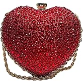 Red Heart Rhinestone Clutch Bag for Women – Sparkling Wedding Evening Purse with Chain Strap, Formal Party Handbag