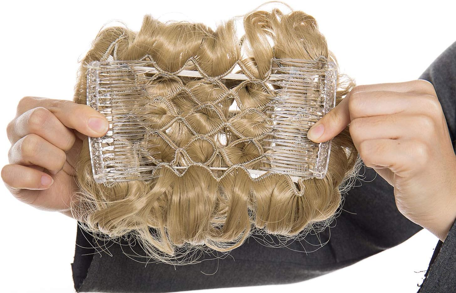 Short Combs Messy Curly Wavy Hair Extensions Bun Piece Up Do Drawstring Ponytail Clip in Comb Hair Extensions Chignon Ash Blonde - Image 4