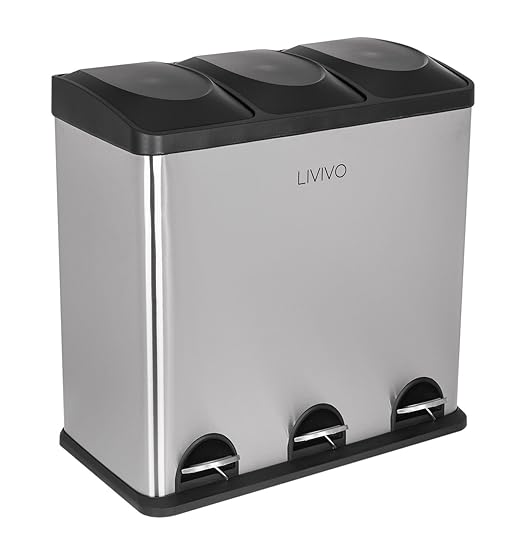 STAINLESS STEEL 3 COMPARTMENT RECYCLING WASTE PEDAL RECYCLE BIN (60L