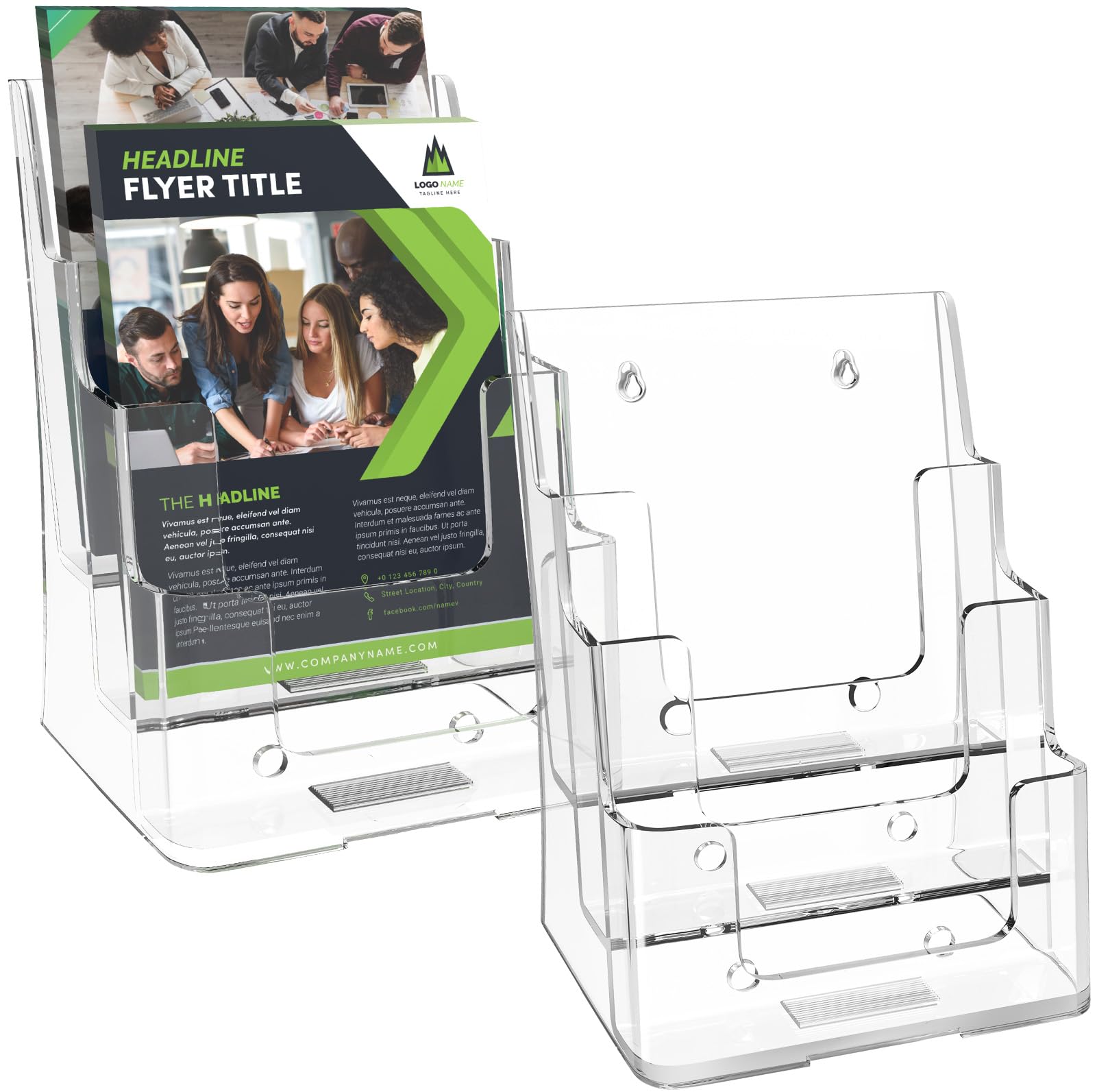 Photo 1 of MaxGear Brochure Holder 3 Tier 6x9 inch Acrylic Literature Display Stand Clear Plastic Flyer Holder Wall Mount or Countertop Use for Pamphlets, Booklets, 2 Pack
