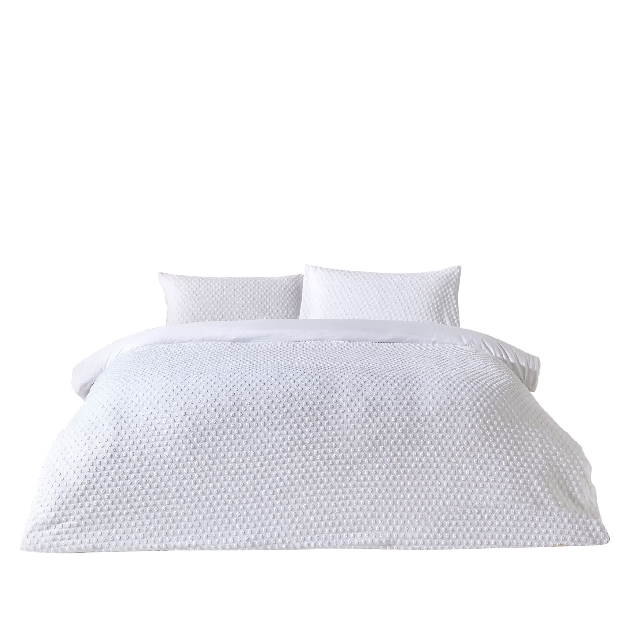 Yard The Linen Polka Tuft Single Duvet Cover Set, Cotton, White