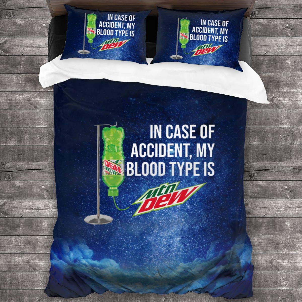 SIENNAWEBB in Case of Accident My Blood Type is Mountain Dew Bedding Queen Size Comforter Quilt Set Decorative 3 Piece Bedding Set with 2 Pillow Shams