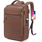 Tzowla Leather Laptop Backpack, Bag for Men and Women,Business Travel Work Rucksack Fits 15.6 Inch Laptop,Bookbag with USB and Type-C Charging Port-Black