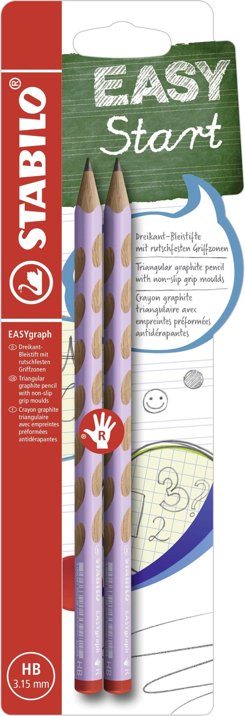 STABILO Handwriting Pencil EASYgraph Pastel - Right Handed - Lilac - 2 pcs - HB