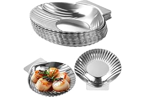 24 PCS Stainless Steel Grillable Scallop Shells, 3.3 x 3.1 in Reusable Metal Seafood Shell Pans for Grilling Baking Broiling,