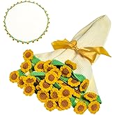 EIGHTOWN 43'' Crochet Sunflowers Rose Bouquet Blanket Finished - Handmade Knitted Throw Blanket - Home Décor Ideal Gift for Mom - Mother's Day Birthday Valentine's Day (Sunflower)