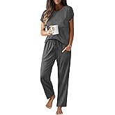 Ekouaer Womens Pajama Sets Cap Sleeve Sleepwear Tops and Long Pants Comfy Pjs 2 Piece Lounge Set with Pockets S-XXL