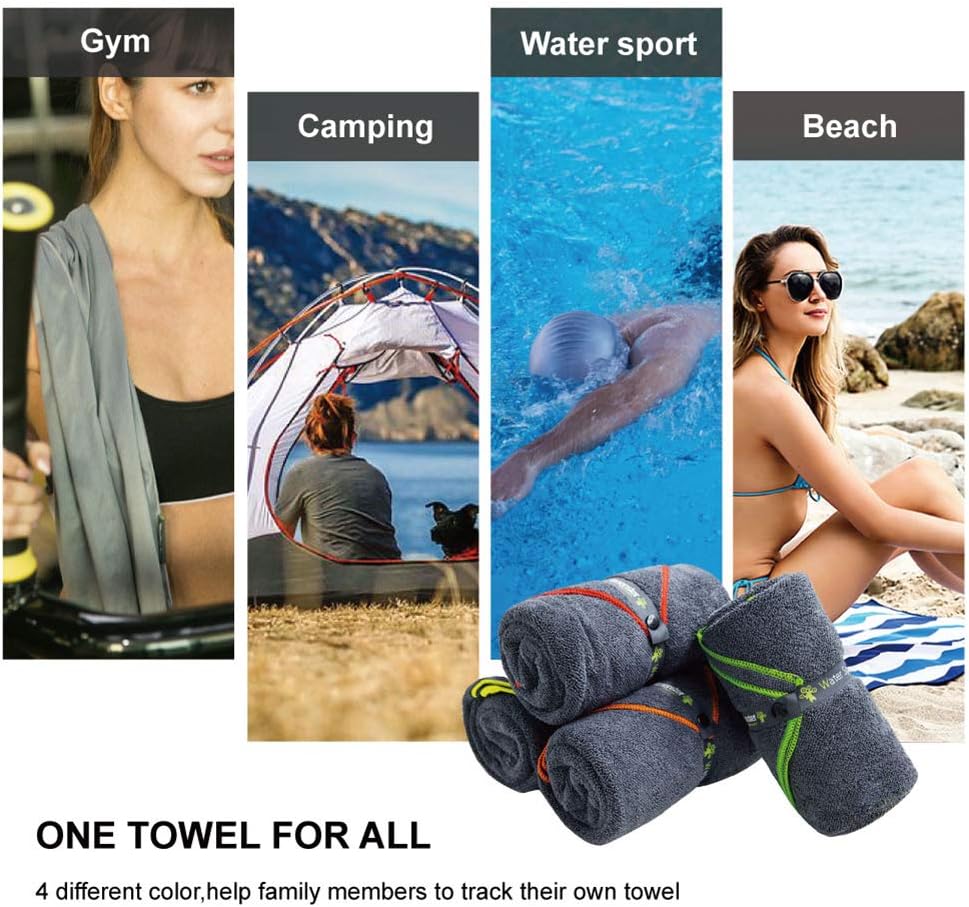 4Monster 4 Pack Microfiber Bath Towel Camping Towel Swimming Towel Sports Towel with Accessory Bag, Quick Dry & Super Absorbent for Travel Gym, Suitable for Adults Kids Family, 24 X 48 Inch: Home & Kitchen