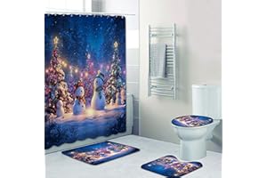 GUDAGUU 4Pcs Christmas Bathroom Decor Sets,Snowman Winter Xmas Theme Bath Decor with Bath Mat and Toilet Rug Cover Rustic Farmhouse Wet Room Accessory (G9)