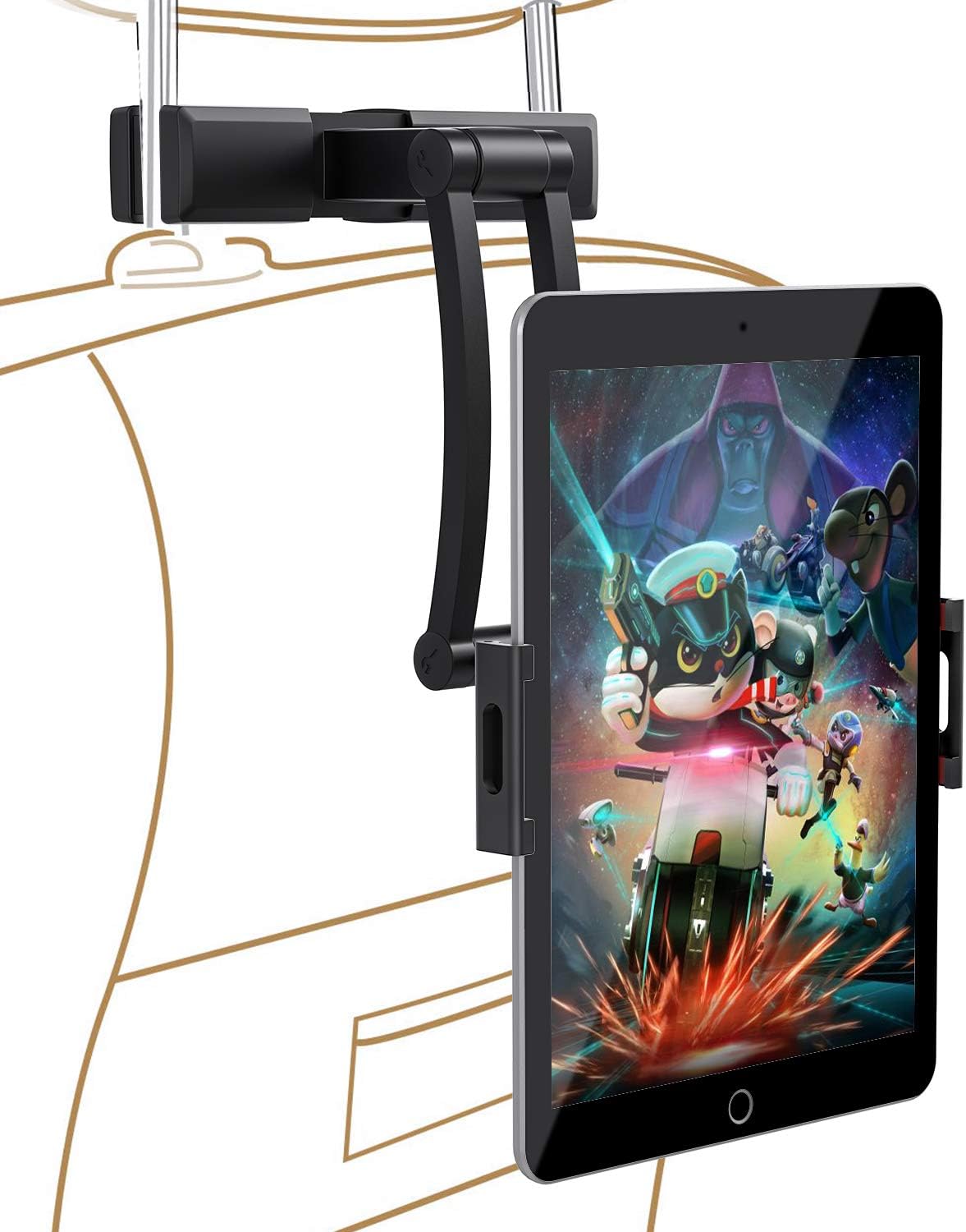LIDIWEE Car Headrest Mount Holder Adjustable 360° Rotating Car Tablet Phone Stand Bracket Compatible for 5-12.9 Inch iPad Pro, iPad Mini, Samsung Tabs, Telephone, Kindle and Other Devices