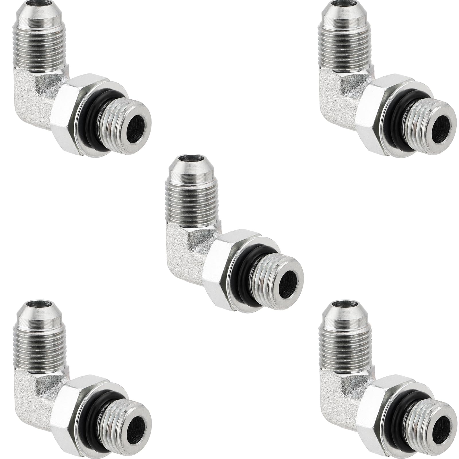 Photo 1 of Racewill 5 Pack 90 Degree Elbow Hydraulic Hose Fittings: 3/8" JIC 37° Male x #6 SAE/ORB Male, Hydraulic End Connectors with Protection Cover - 6801-06-06