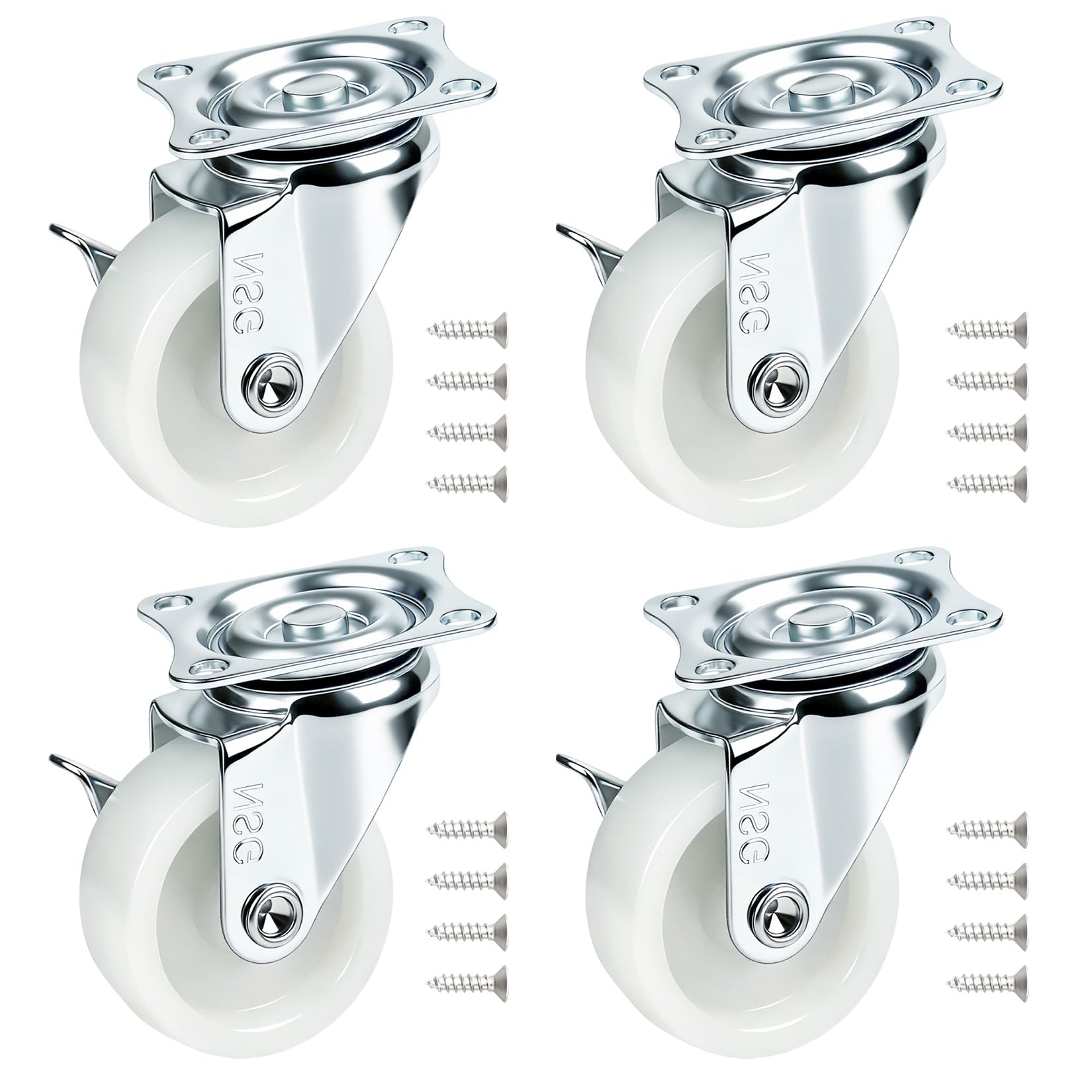 38mm Castor Wheels,4 Pcs Nylon Heavy Duty Moving Caster Wheels, Swivel Wheel with Double Ball Bearings Swivel Head ，1.5" Heavy Duty Rollers to Move Heavy Objects - Max 80 Kg per Set