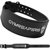 Gymreapers Leather Weightlifting Belt for Bodybuilding, Squatting, Lower Back Support &amp; Back Pain - Real Leather, Adjustable Buckle Sizing - Men Women