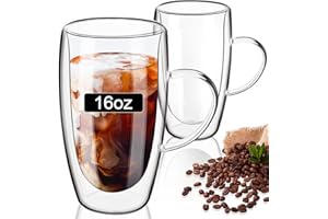 PARACITY Double Walled Coffee Mug 16oz, Glass Coffee Mug Set of 2, Latte Cups with Handle, Insulated Coffee Mug for Cappuccin
