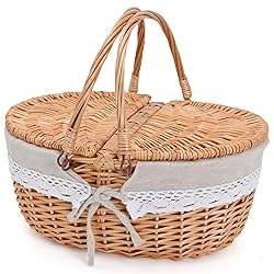 Wicker Picnic Basket with Removable Liner Empty
