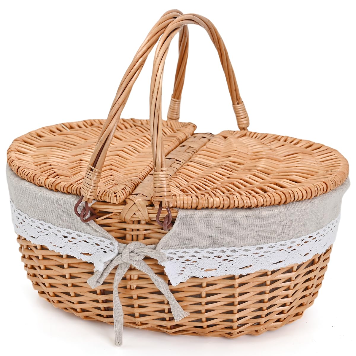 Wicker Picnic Basket with Removable Liner Empty