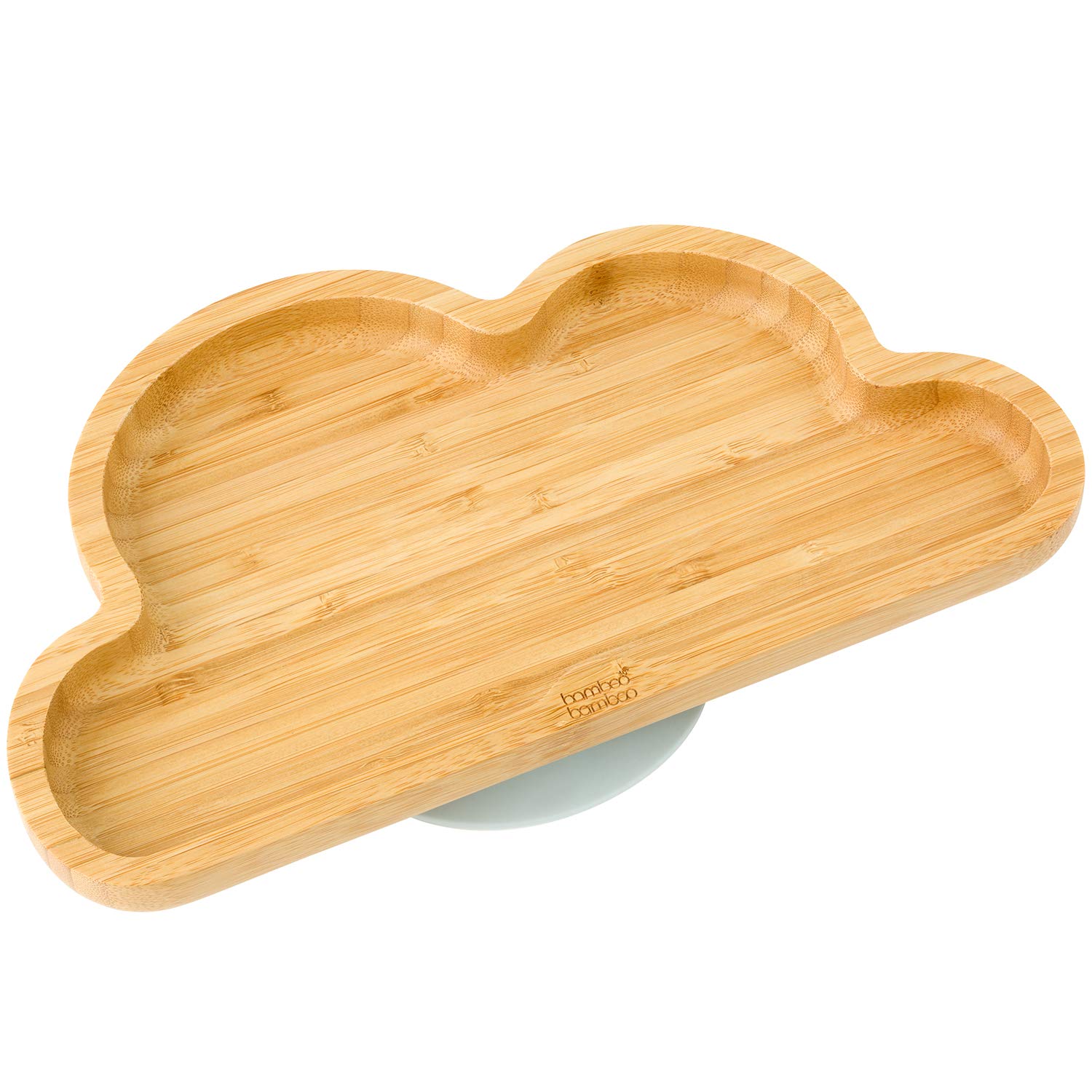bamboo bamboo Baby and Toddler Plate with Suction for Feeding and Weaning, Bamboo Cloud Plate with Secure Suction for Babies from 6 Months (Cloud, Grey)