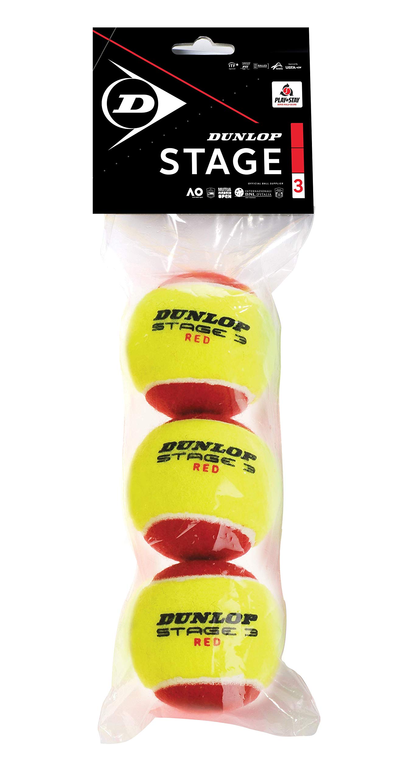 Dunlop Tennis Ball Stage 3 Red - for Kids and Beginners on Small Court (1 x 3 Pet)