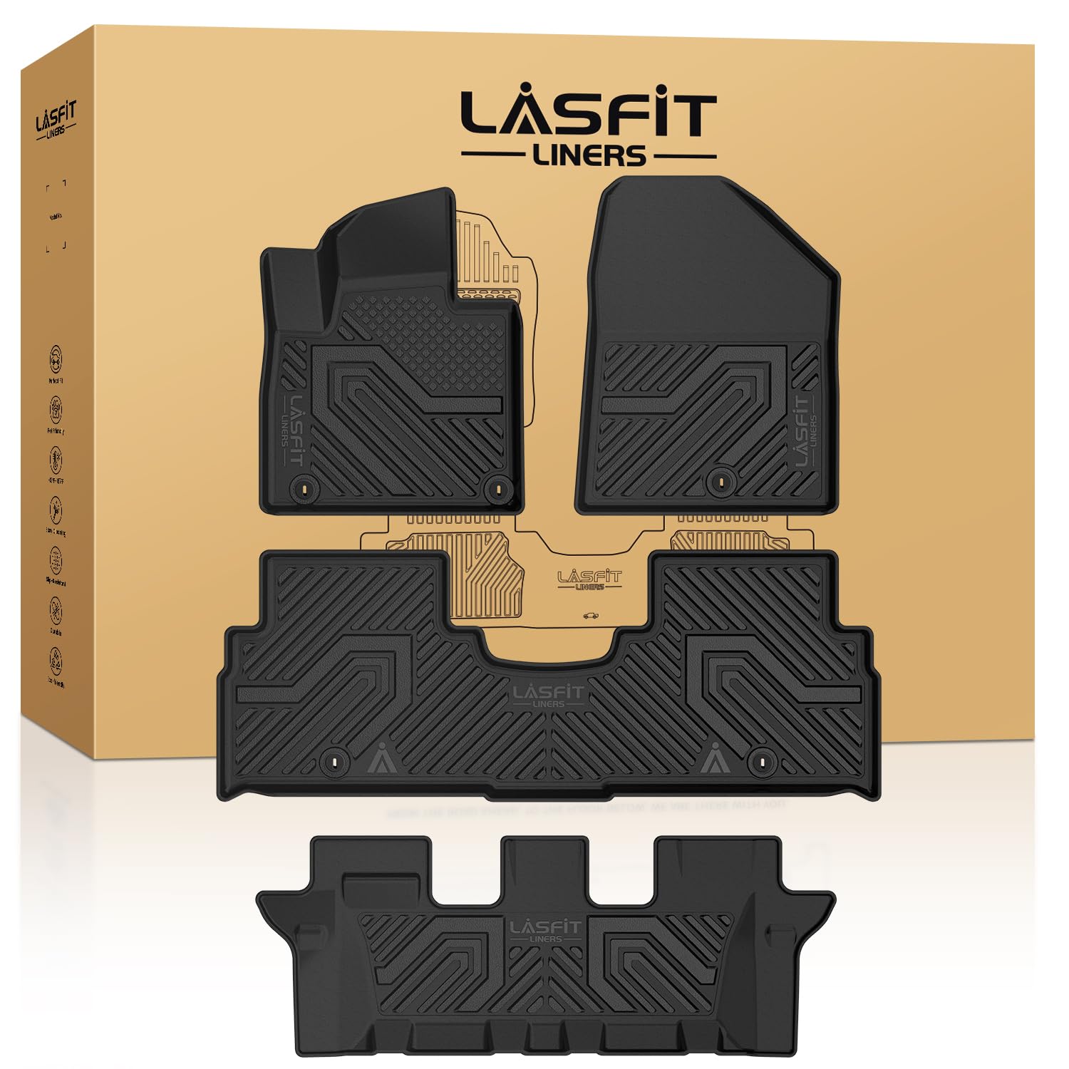 LASFIT Floor Mats for KIA Sorento 7 Seats 2020 2019 2018 2017 2016, All Weather TPE Custom Fit Floor Liners for KIA Sorento 1st & 2nd & 3rd Row Car Mats, Black Image