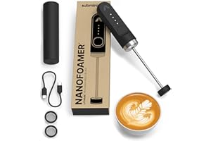 Subminimal NanoFoamer Lithium Performance Milk Foamer | USB-C Rechargeable, IP4 Waterproof, Dual-Speed, Stainless Steel | Premium Microfoamed Milk in 30 Seconds, Barista-Style Coffee Drinks at Home