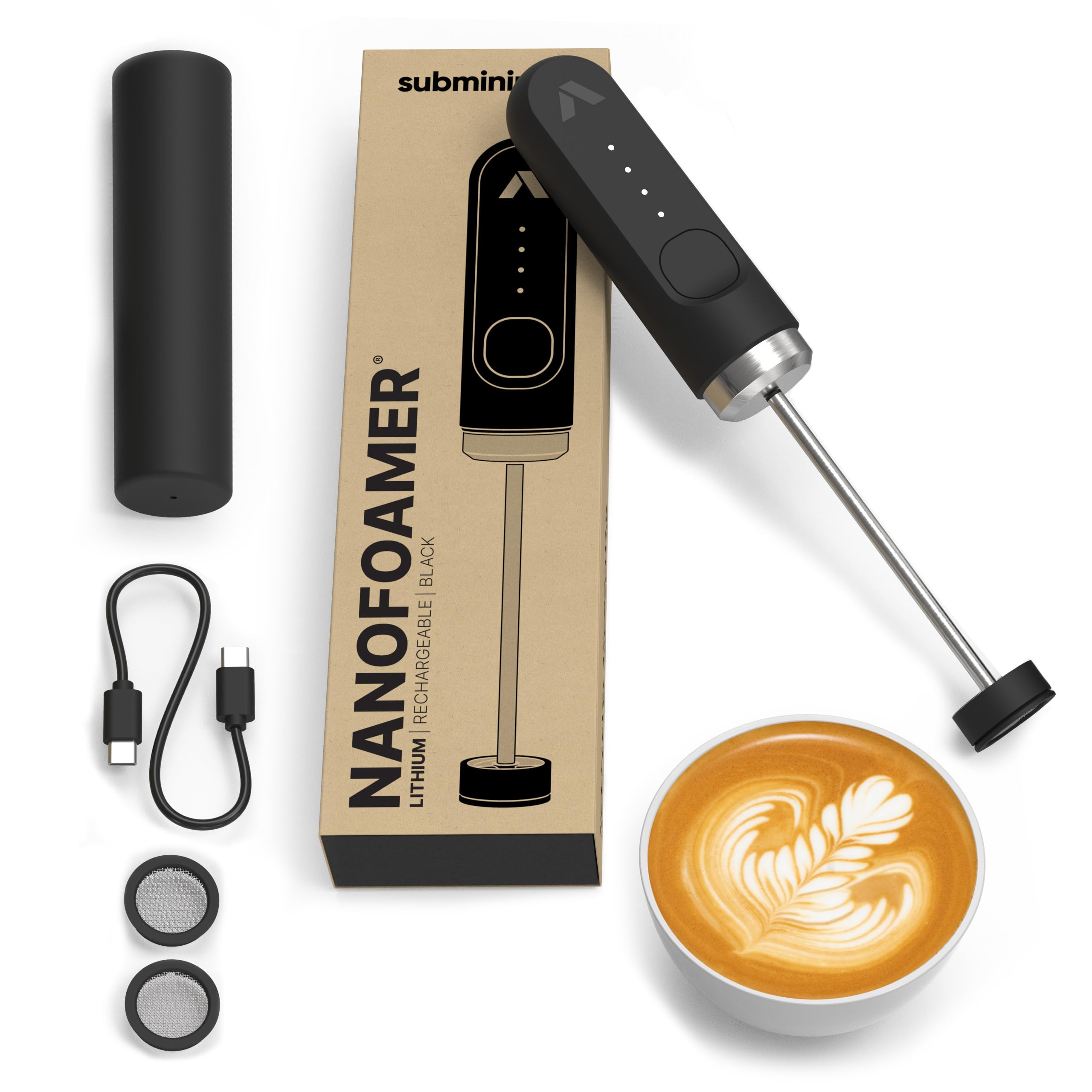Subminimal NanoFoamer Lithium Hand Milchschäumer | Mikro geschäumte Milch für Premium Barista-Style Kaffeegetränke | Wiederaufladbarer Milchaufschäumer Cappuccino, Latte, Heiße Schokoladen und mehr