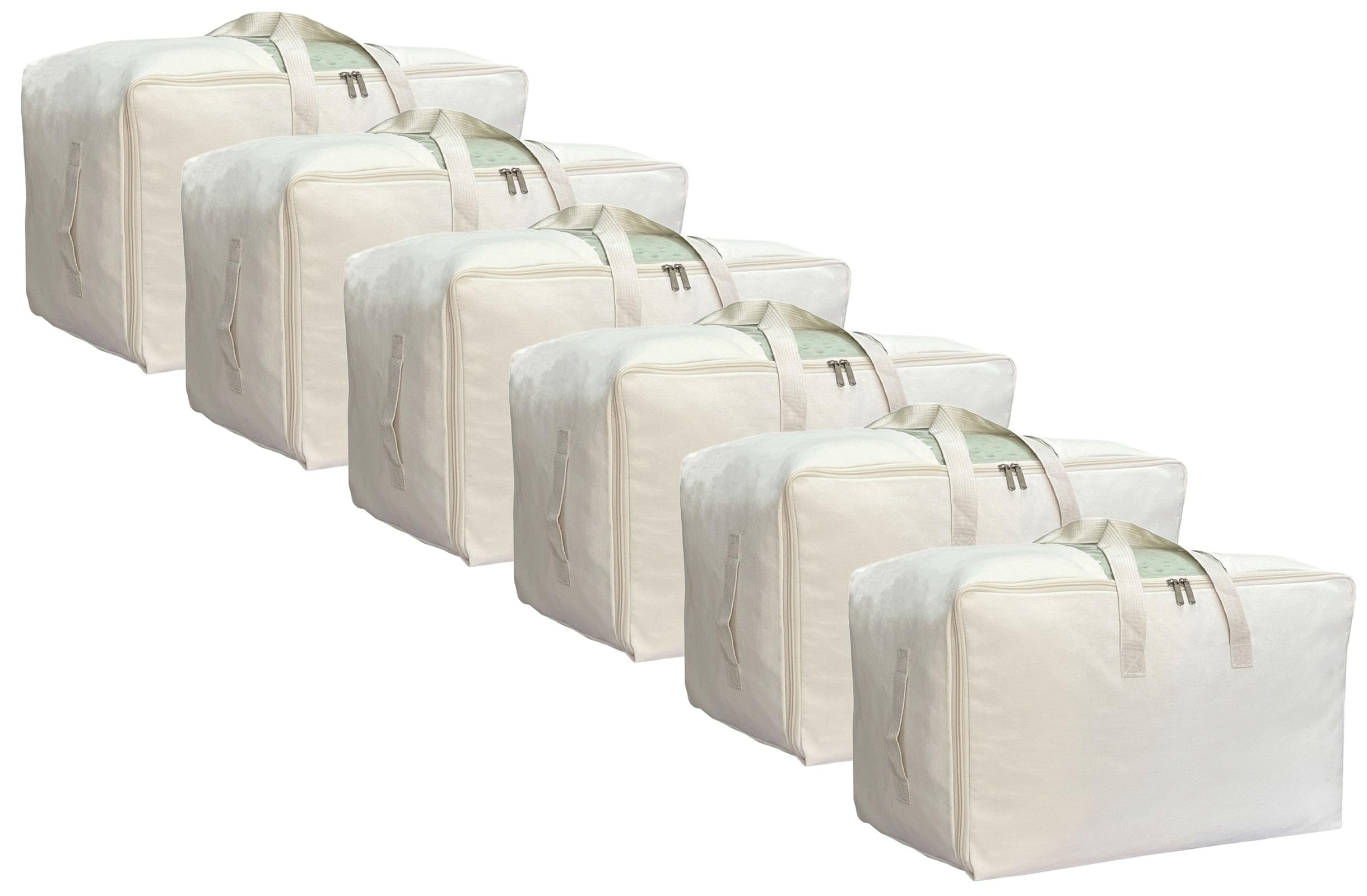 DoYiKe Soft Large Canvas Comforter Storage Bags with Four Carrying Handles and Clear Window, Closet Organizer for Clothing, Blankets Sheets Pillows and Bedding, 80L, 6 Pack, Beige