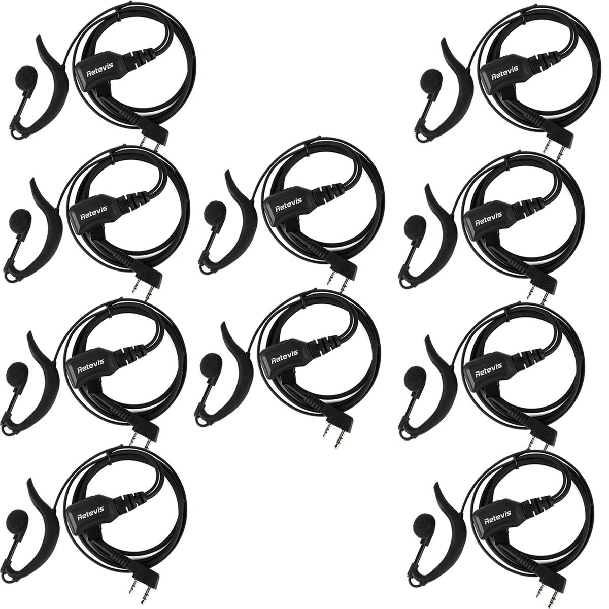 Photo 1 of Retevis Walkie Talkie Earpiece with Mic,Volume Adjust,G Shape, for RT22 RT68 RT21 H-777 H-777S RT86,Compatible with Baofeng UV-5R 888S pxton Kenwood Two Way Radios,2 Way Radio Earpiece 2 Pin(10 Pack)