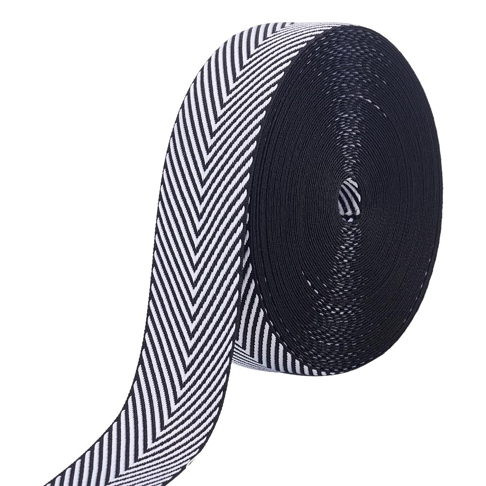 Photo 1 of PH PandaHall 9.6 Yard Craft Striped Ribbon 1.3" Wide Polyester Black White Striped Cotton Webbing Twill Tape Ribbon for Backpacks Handbag Garment Belt Hats Home Decor
