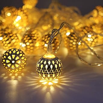 BRANDSUN Golden Globe Fairy Moroccan String Lights-in Metal Ball Shape with 8 Lighting Modes & Connectable with Tail Plug for Diwali/Christmas/Eid/Birthday/Wedding Decoration