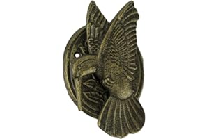 ZECKOS Antique Bronze Finish Cast Iron Hummingbird and Flower Front Door Knocker: Elegant Entry Decor Standing 6.5 Inches High - Add a Touch of Nature to Your Home