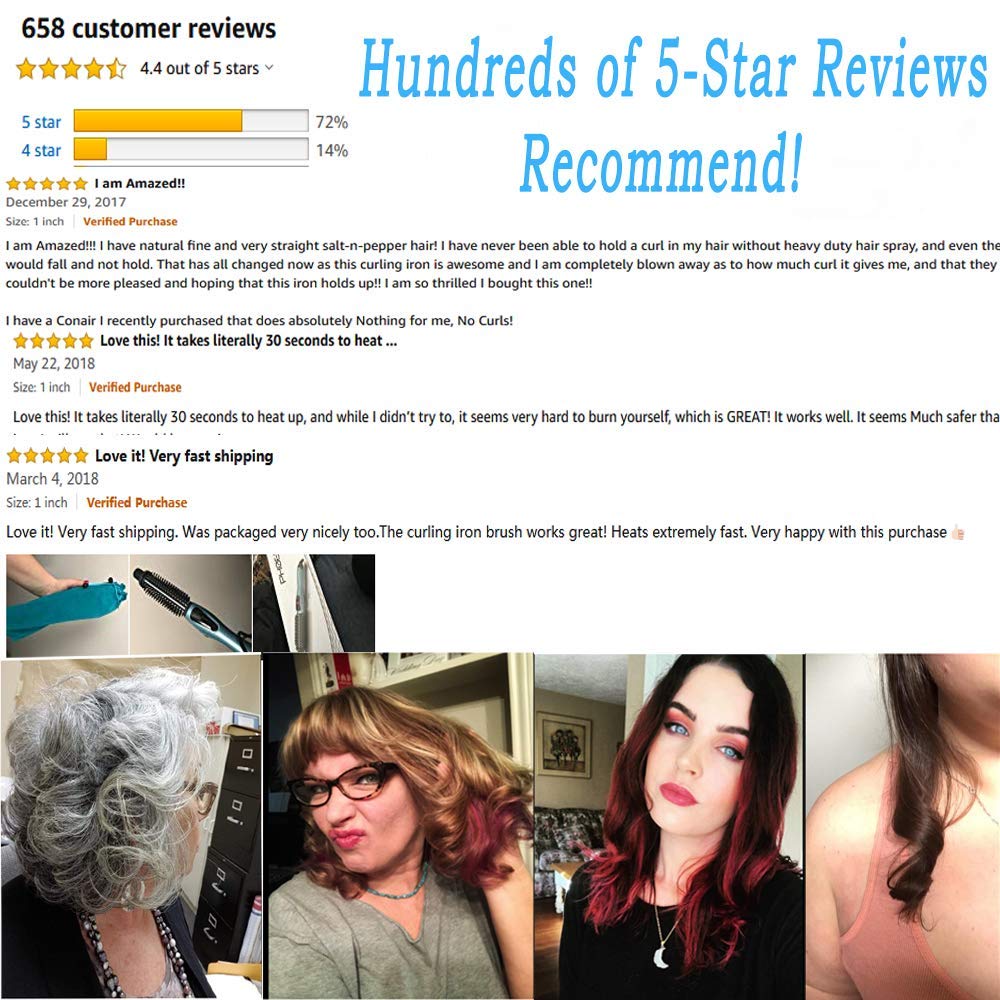 PHOEBE Curling Iron Brush, Dual Voltage Travel 1 Inch Ceramic Tourmaline Ionic Hair Curler Hot Brush, Professional Anti-Scald Instant Heat Up Curling Wands, Heated Styler Brush for Long Hair: Beauty