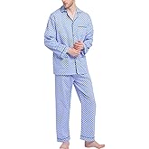 GLOBAL Men 100% Cotton Pajamas Set Button Down Pjs Long Sleeve Pajamas for Men Soft Comfy Sleepwear