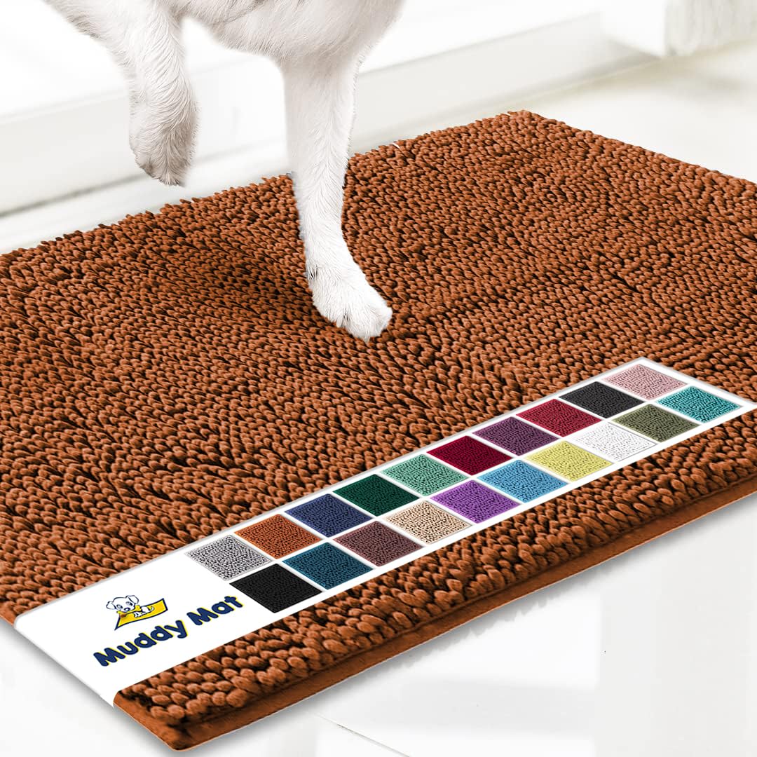Photo 1 of Muddy Mat® Shown on TV – Super Absorbent Microfiber Dog Door Mat for Muddy Paws, Non-Slip Washable Pet Rug, Quick Dry Chenille Entryway Carpet, Machine Washable Indoor Outdoor mat, Orange 30"x19"