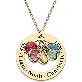 Personalized Name Necklace with 1-6 Birthstones for Mom, Grandma, Women, Custom Engraved Family Jewelry, 18k Gold Plated, Multiple Birthstones & Kids Names, Mother's Day, Christmas, Jewelry Gift