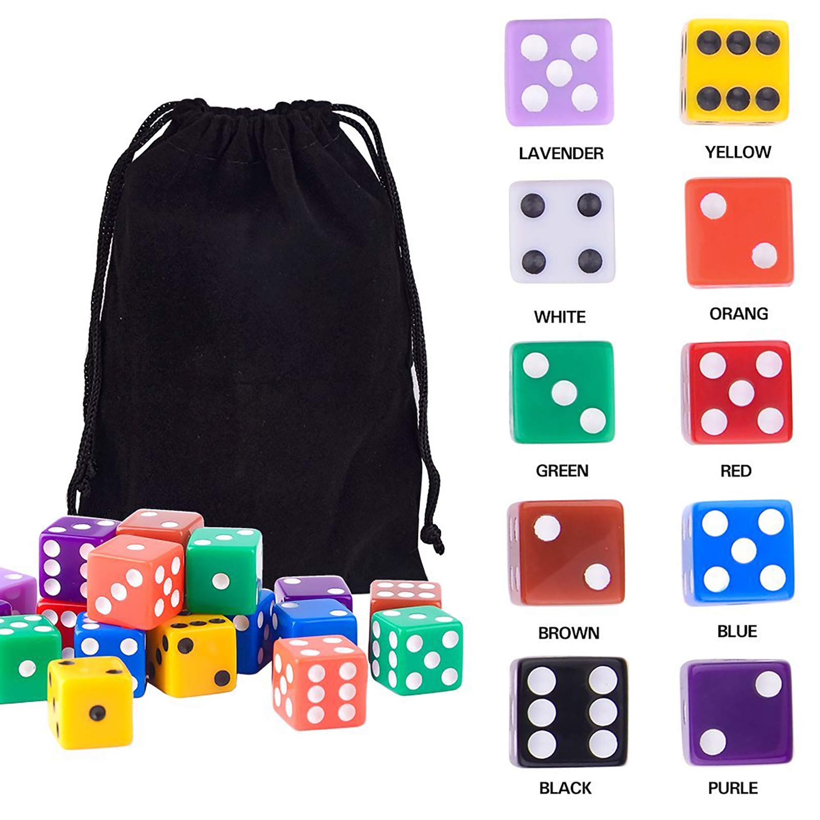 AUSTOR 100 Pieces Game Dice Set 10 Colors Square Corner Dice with Storage Bag, Play Games Like Tenzi, Farkle, Yahtzee, Bunco or Teaching Math