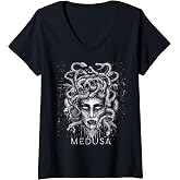 Womens Medusa Greek Mythology Goddess with Snake Hair V-Neck T-Shirt