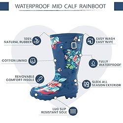 NORTY Waterproof Rain Boots for Women Size 6, Mid