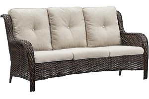 HUMMUH 3-Seat Outdoor Wicker Sofa PE Rattan Patio Couch with Cushions,Deep Seat High Curved Back Armset Patio Sofa