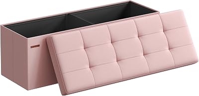 SONGMICS MAZIE Storage Ottoman Bench 110 cm Folding Foot Rest Jelly Pink