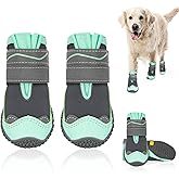 SlowTon Dog Shoes for Large Small Medium Dogs - Waterproof Dog Boots for Summer Hot Pavement, Paw Protector for Outdoor Walking Winter Snow, Anti-Slip Rubber Dog Booties for Hardwood Floor (Green, 6)