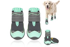 SlowTon Dog Shoes for Large Small Medium Dogs - Waterproof Dog Boots for Summer Hot Pavement, Paw Protector for Outdoor Walking Winter Snow, Anti-Slip Rubber Dog Booties for Hardwood Floor (Green, 6)